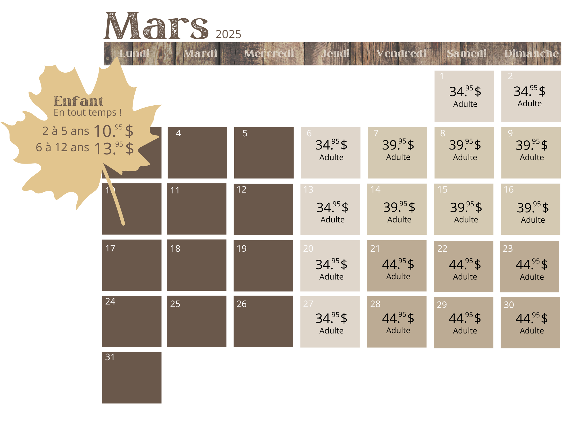 | Le Chalet des Érables Tarif Mars 2025