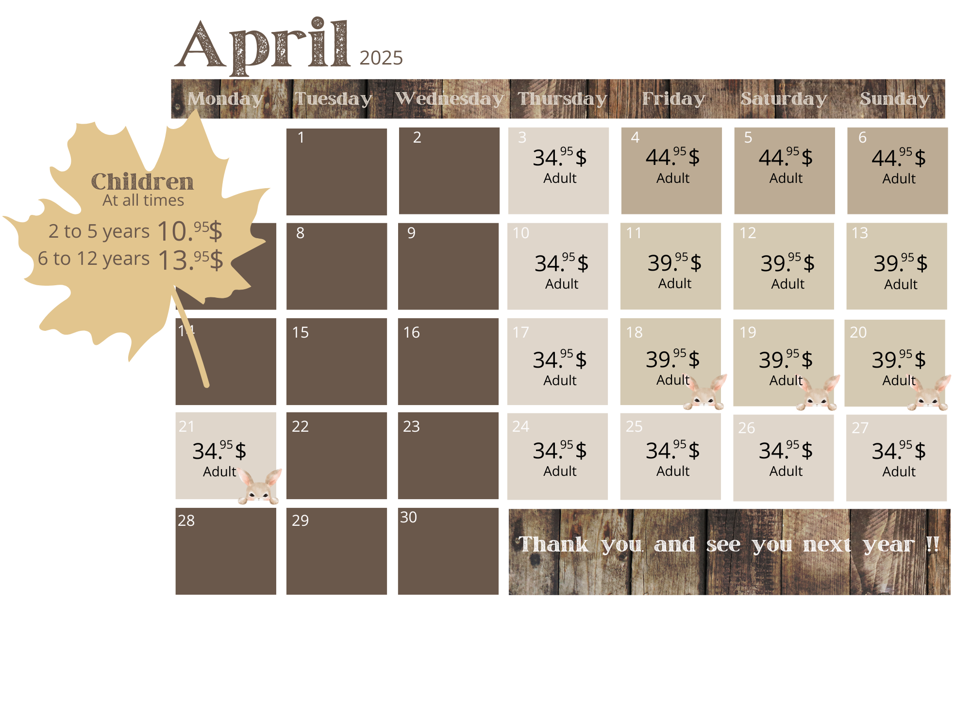 | Le Chalet des Érables Price April 2025