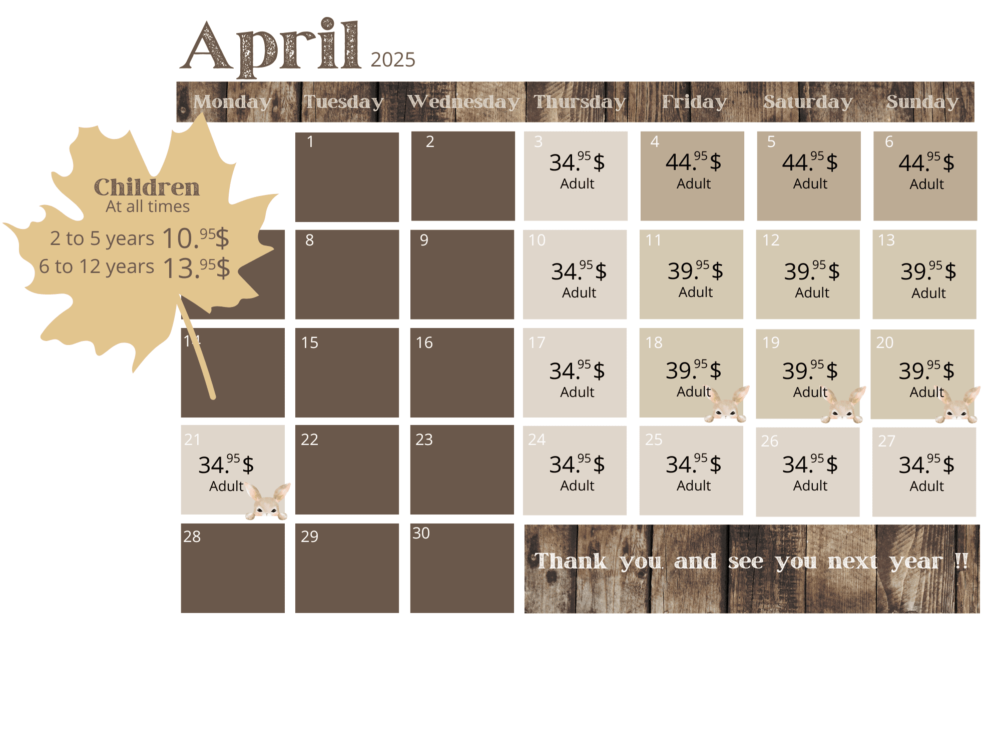 | Le Chalet des Érables Price April 2025