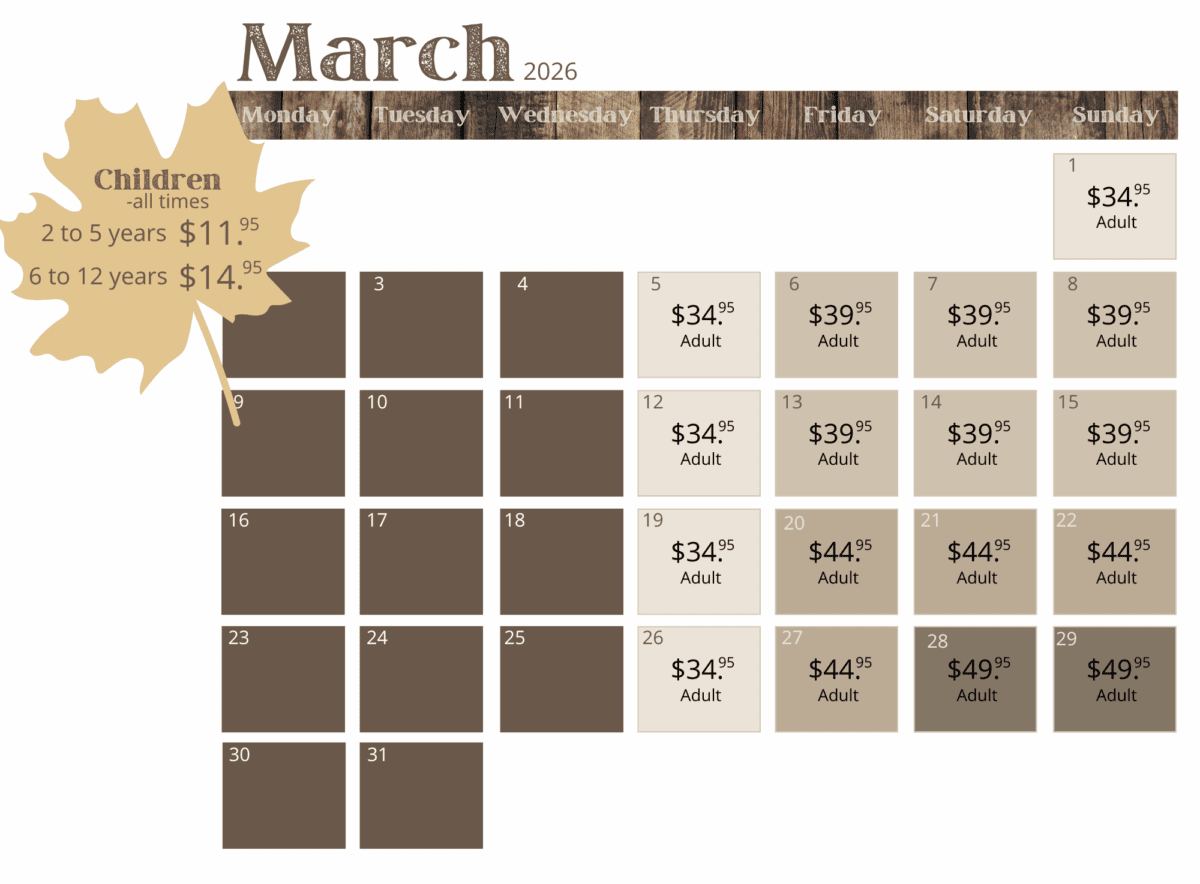 | Le Chalet des Érables March 2026 Price List