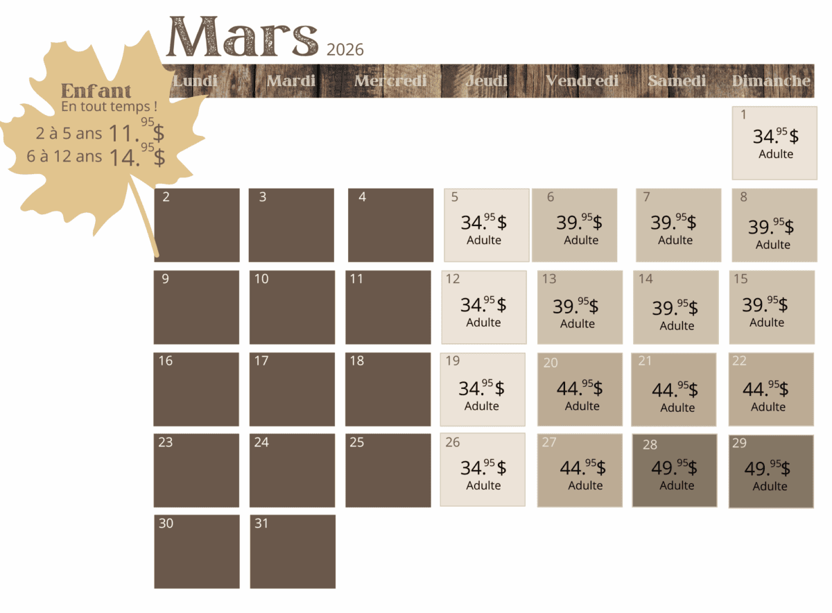 | Le Chalet des Érables Tarif Mars 2026
